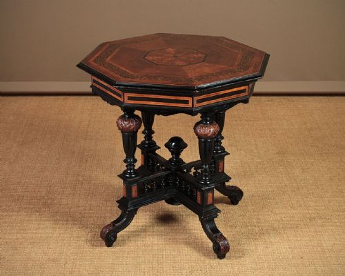 Ebonised and Inlaid Octagonal Table C.1890.