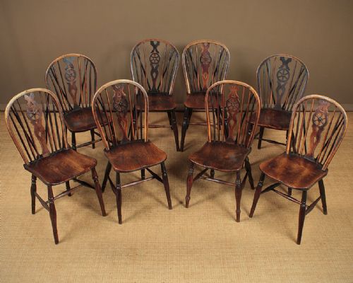 Set Eight 19th.c. Wheel Back Kitchen Dining Chairs C.1840.
