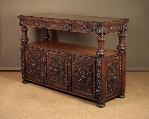 Large Two Tier Oak Buffet Serving Sideboard by Edwards & Roberts C.1890