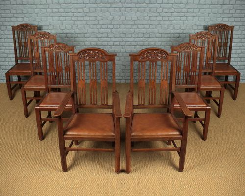 Set of Eight Arts & Crafts Oak Dining Chairs C.1910.