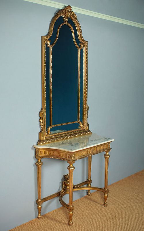 fig 1. Giltwood & Marble Top Console Table & Mirror c.1910.