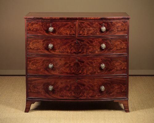 Flame Mahogany Bow Front Chest of Drawers C.1830.