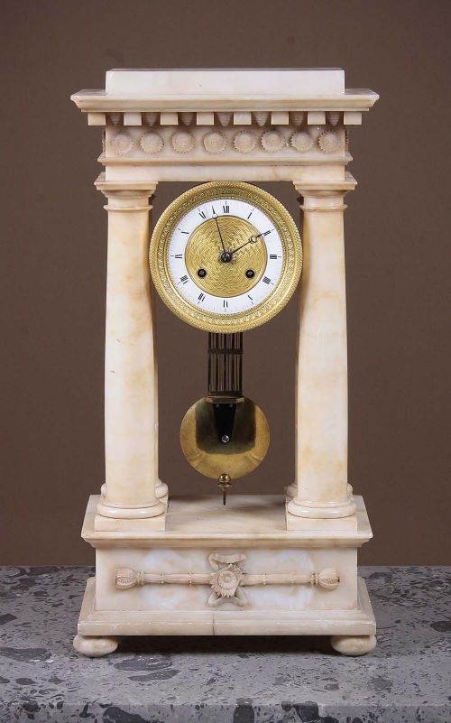 Regency Alabaster Portico Clock C.1830.