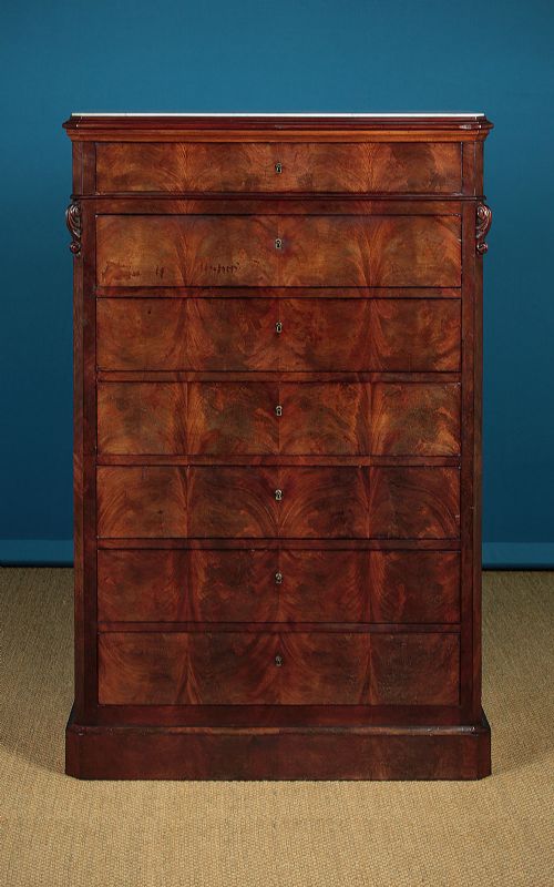 Tall Biedermeier Mahogany & Marble Top Chest of Drawers C.1840.