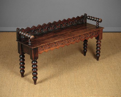 Bobbin Turned Oak Window Seat C.1880.