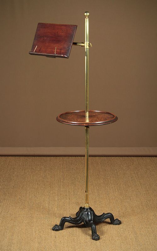 Edwardian Adjustable Oak & Brass Reading Stand C.1905.