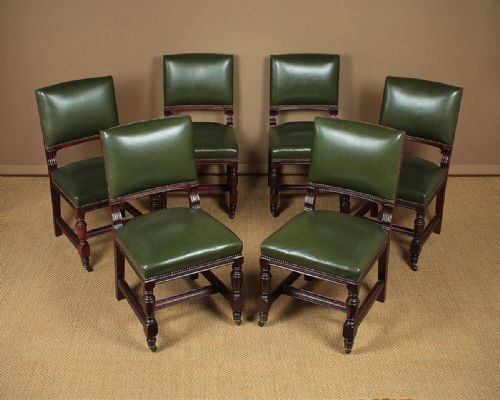 Set of Six Walnut & Leather Dining Chairs C.1890.