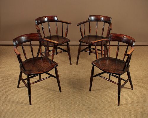 Four Ash & Elm Kitchen Armchairs C.1890.