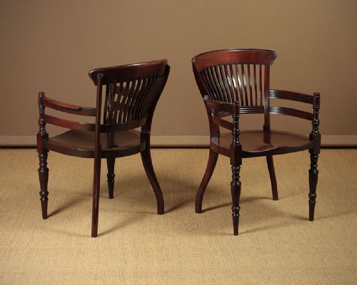 Pair of Edwardian Mahogany Office Armchairs C.1905.