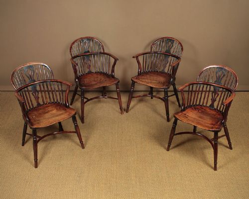 Set of Four Yew & Elm Windsor Armchairs C.1830.