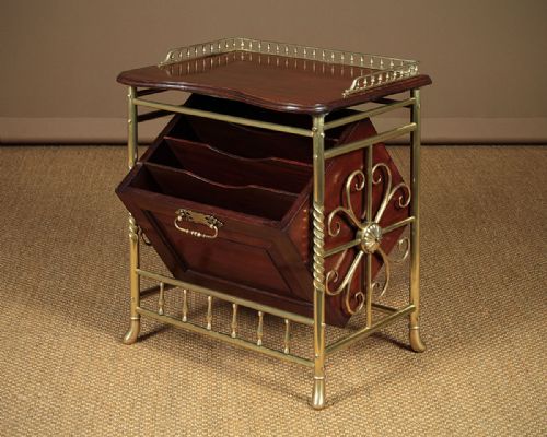 19th.c. Brass & Mahogany Magazine Rack C.1890.