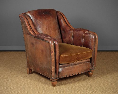 Art Deco Leather Bothy Armchair C.1930.