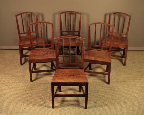 Set Six 19th.c. Elm Cottage Dining Chairs C.1860.