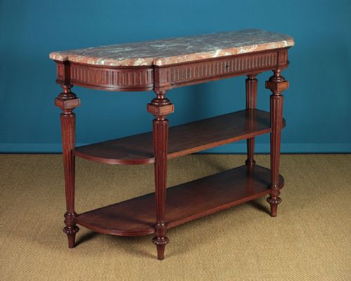 Large Oak & Marble Top Three Tier Console Table C.1900.