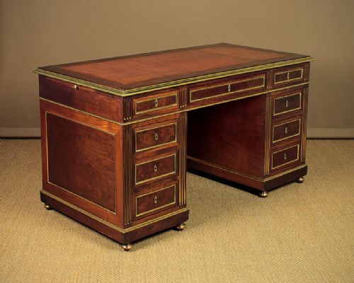 Brass Mounted Mahogany Pedestal Desk C.1900.