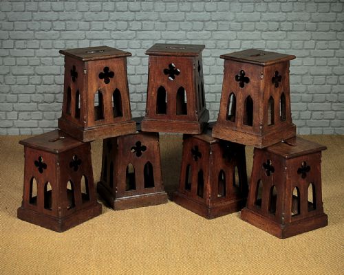 Seven Gothic Oak Stools C.1900.