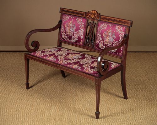 Small Inlaid Mahogany Lyre Back Seat C.1905.