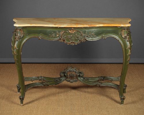Painted & Marble Top Rococo Console Table C.1920.