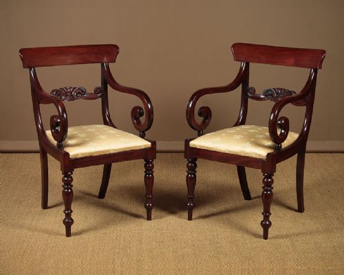 Pair of William IV Scroll Arm Open Armchairs C.1830.