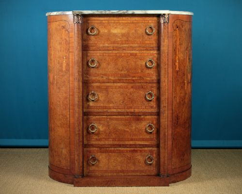 Edwardian Era Tall French Marble Top Chest of Drawers C.1905.