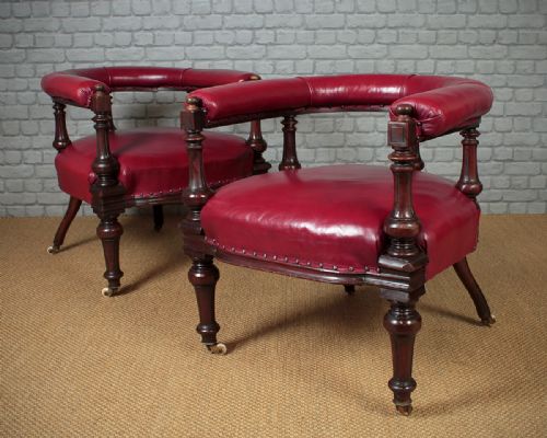 Pair Late 19th.c. Mahogany & Leather Club Armchairs C.1890.