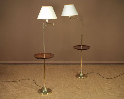 Pair Brass Floor Lamps with Tables C.1920.