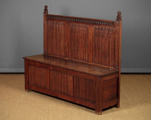 Gothic Carved Oak Box Settle C.1920.