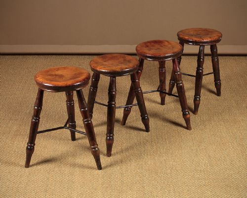 Set of Four Oak & Fruitwood Kitchen Stools C.1850.