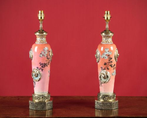 Pair Slim Ceramic & Brass Table Lamps C.1930.