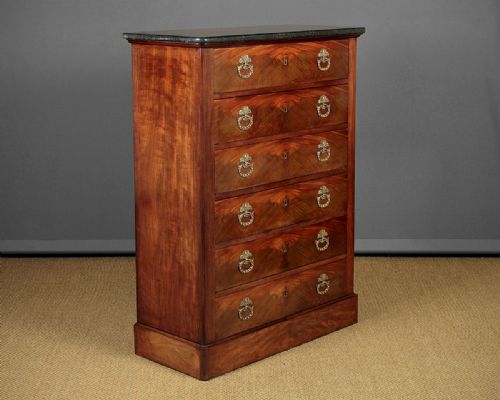 19th.c. Louis Philippe French Marble Top Mahogany Chest of Drawers C.1840.