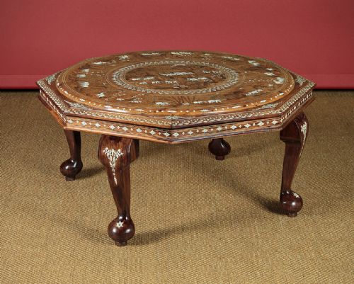 Early 20th.c. Indian Marquetry Inlaid Rosewood Coffee Table C.1920.