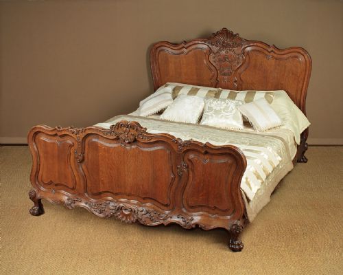 Carved Oak King Size Double Bed C.1900.