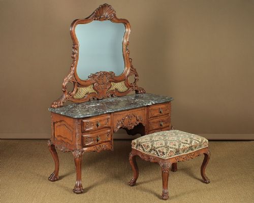 Carved Oak & Marble Top Dressing Table C.1900.