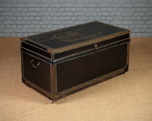 Large Leather & Brass Bound Campaign Chest C.1830.