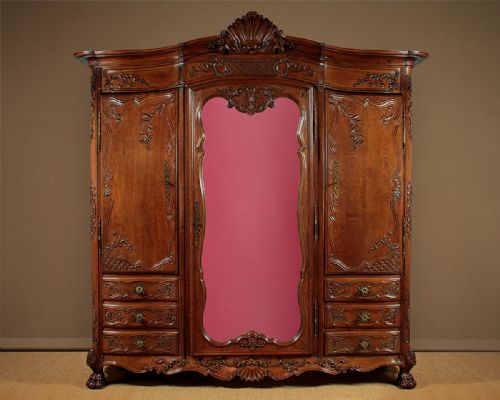 Large Carved Oak Combination Wardrobe with Drawers C.1900.
