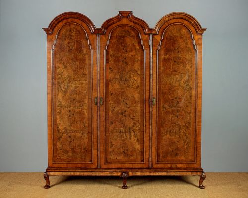 Queen Anne Style Burr Walnut Combination Wardrobe C.1920.