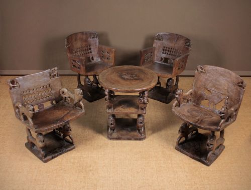 Suite of African Carved Furniture C.1900.