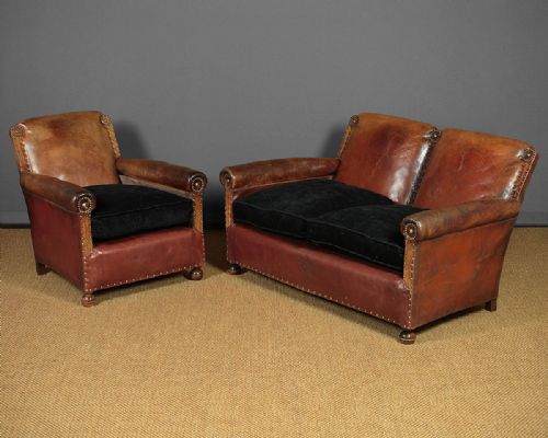 Early 20th.c. Bothy Type Leather Sofa & Armchair C.1920.