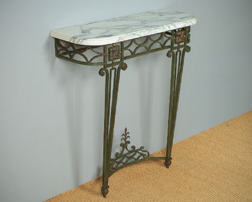 Marble Top & Painted Wrought Iron Console Table C.1930.