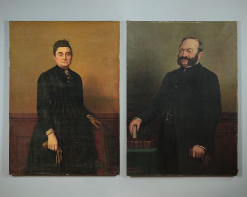 Pair Large 19th.c. Portraits by Leon Herbo C.1889.