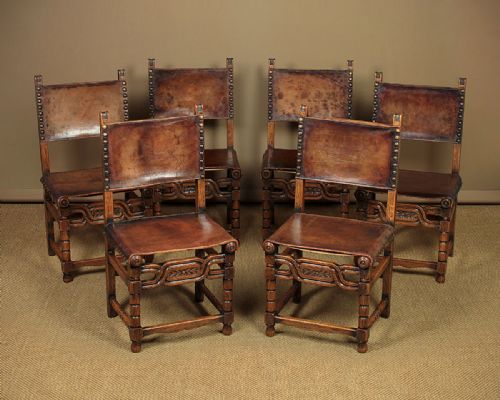 Six Oak & Leather Dining Chairs C.1930.
