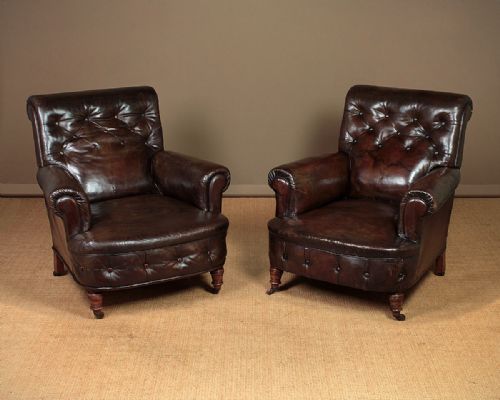Pair of Buttoned Leather Armchairs C.1900.