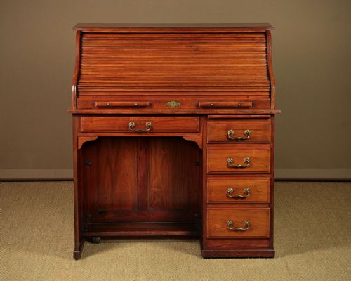 Edwardian Walnut Roll Top Office Desk C.1910.