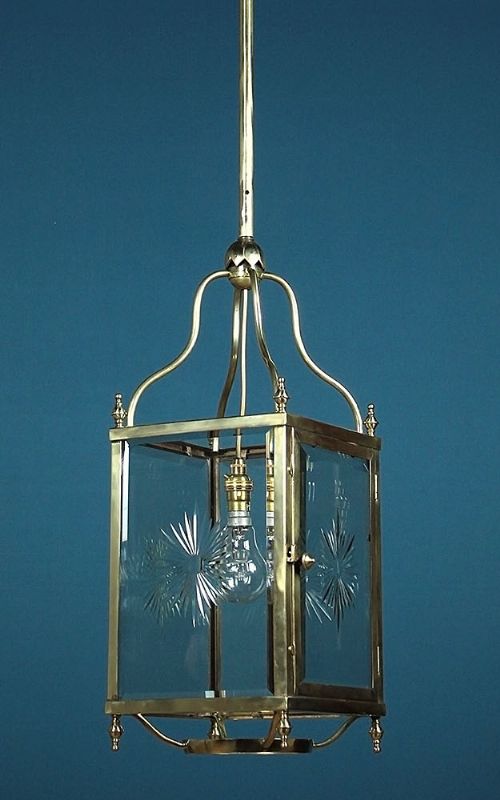 Brass Porch Lantern with Cut Glass Sides C.1905.