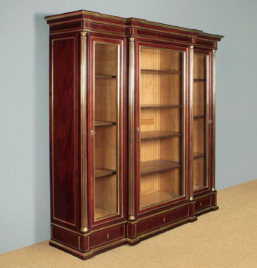 French Brass Mounted Mahogany Breakfront Bibliotheque C.1900.