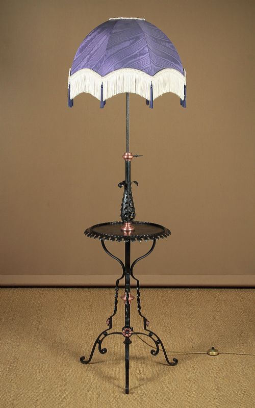 French Wrought Iron Standard Lamp & Table C.1900.