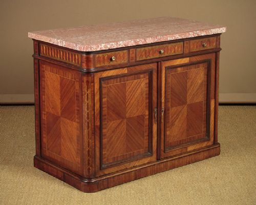 Marble Top & Parquetry Commode Side Cabinet C.1905.
