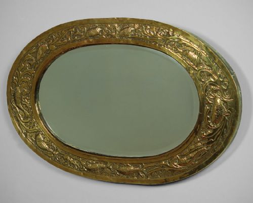 Newlyn Style Arts & Crafts Repoussé Brass Mirror C.1900.