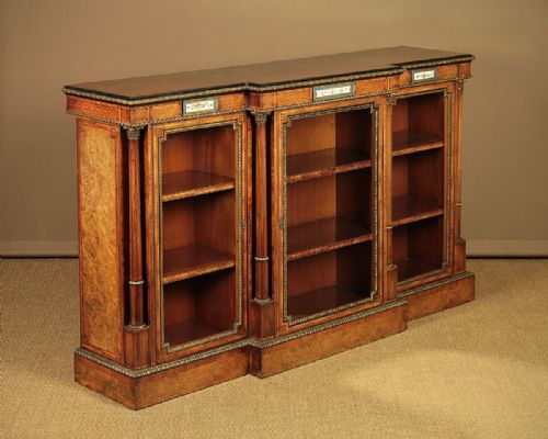 Late 19th.c. Burr Walnut Breakfront Bookcase C.1880.
