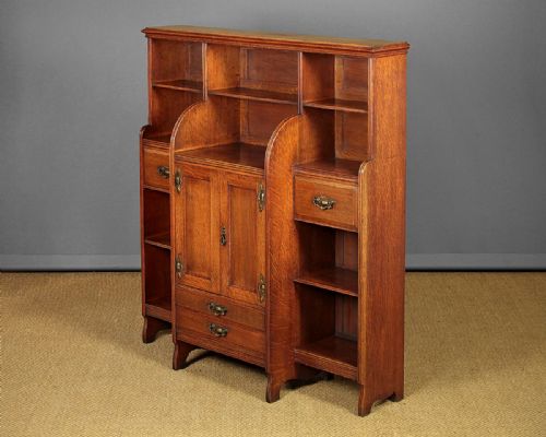 Edwardian Oak Open Bookcase Side Cabinet with Drawers C.1910.